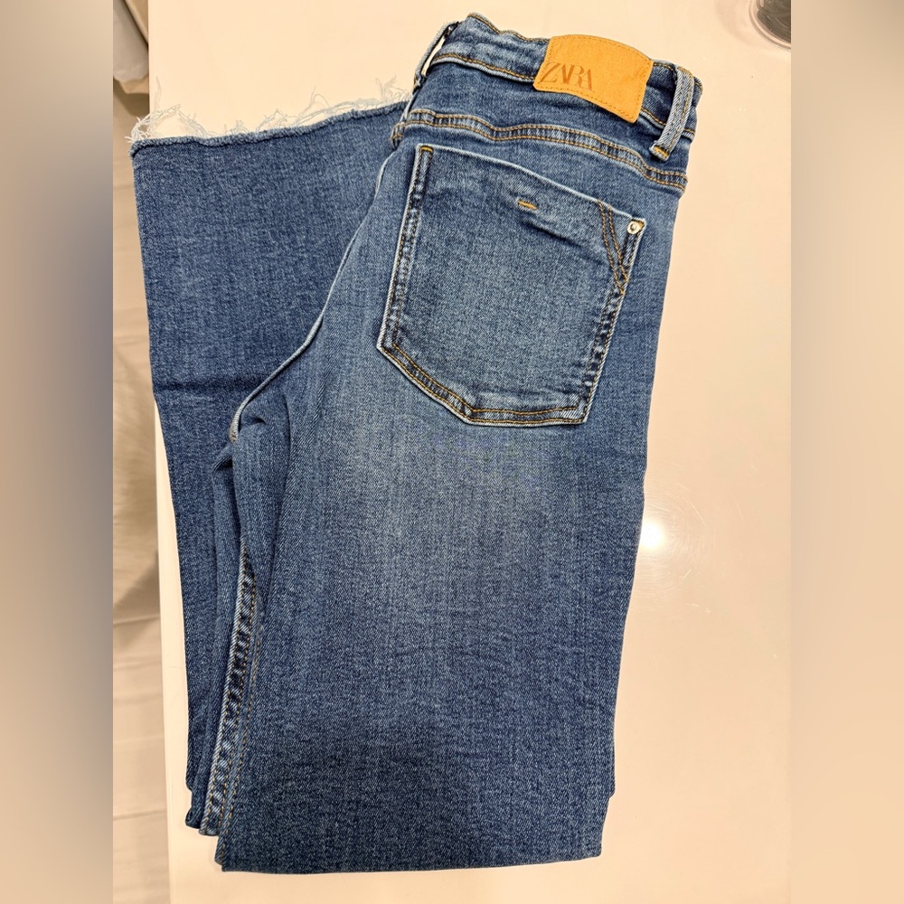 Zara Z1975 High Rise Mini Flare Jeans